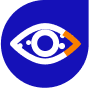 pictogramme bleu et orange d'un oeil sur fond bleu foncé